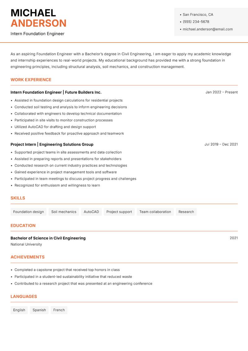 Foundation Engineer Resume Template