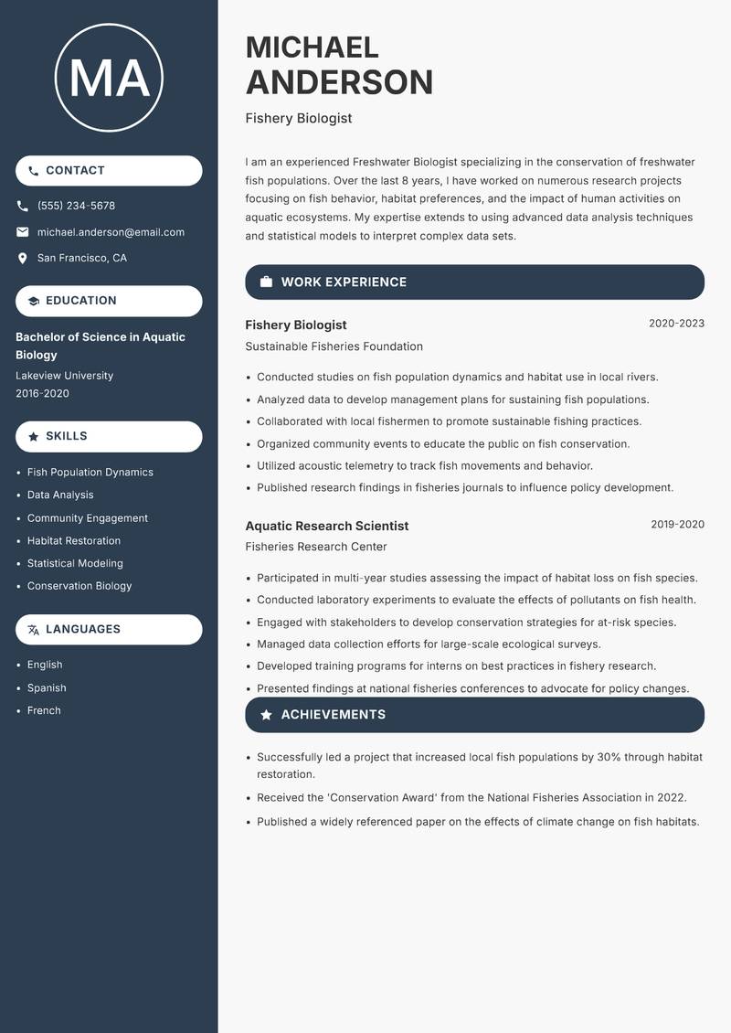 Freshwater Biologist Resume Preview Example