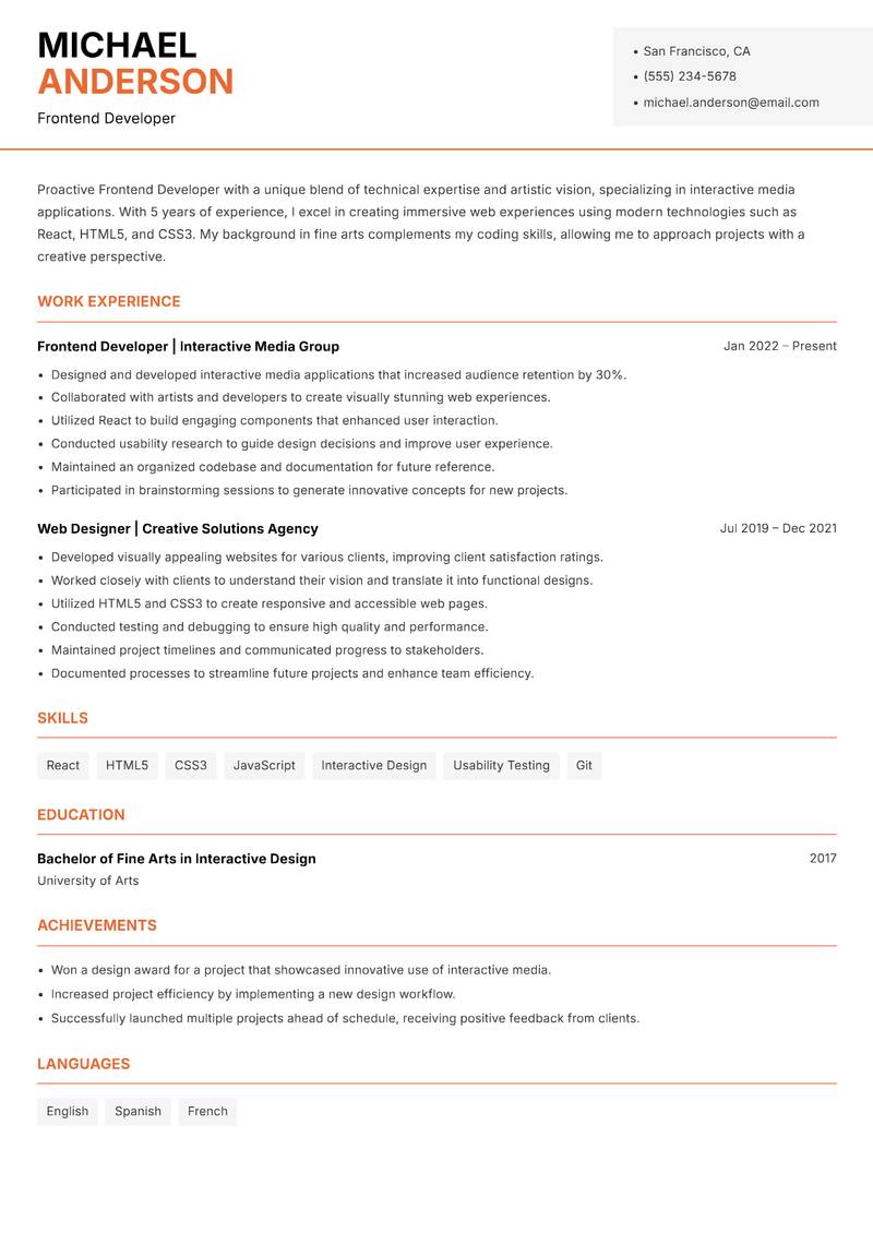 Frontend Developer Resume Template
