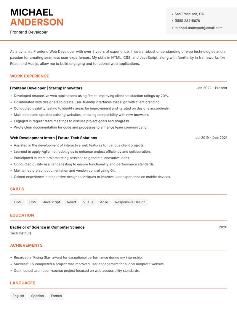 Frontend Web Developer Resume Template