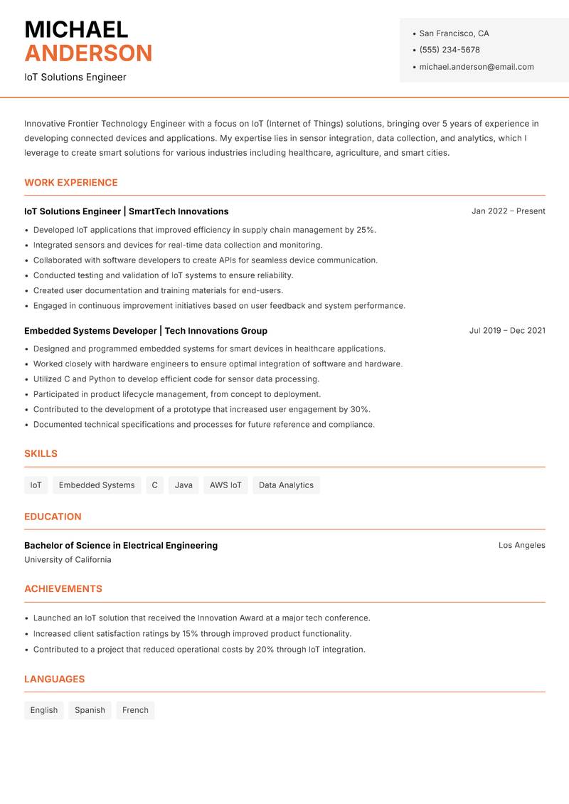 Frontier Technology Engineer Resume Template