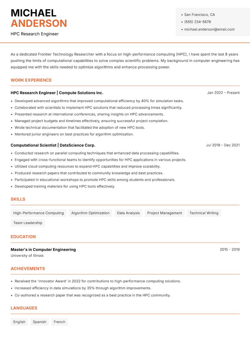 Frontier Technology Researcher Resume Template