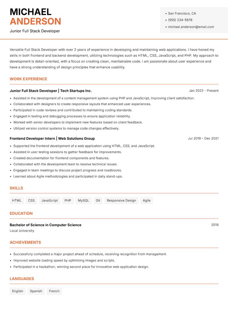 Full Stack Developer Resume Template
