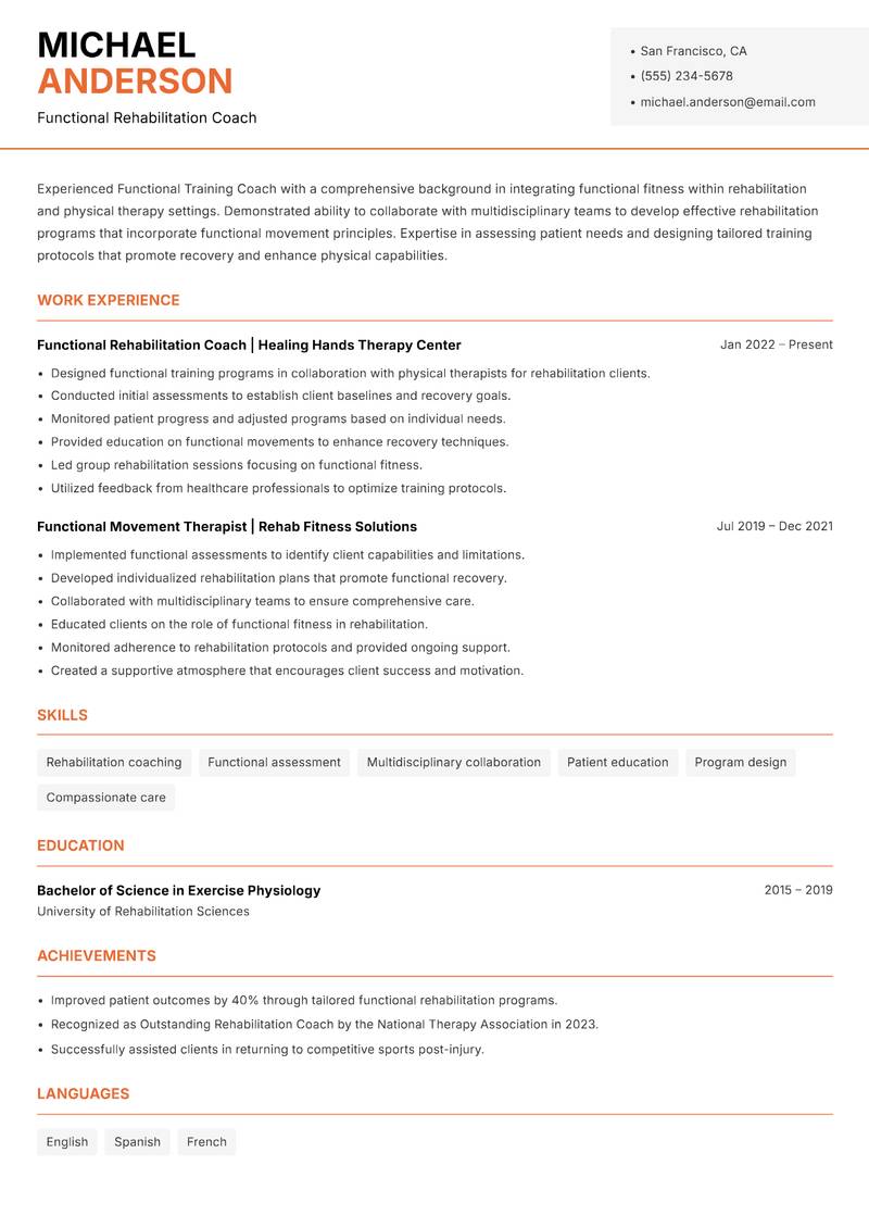 Functional Training Coach Resume Template