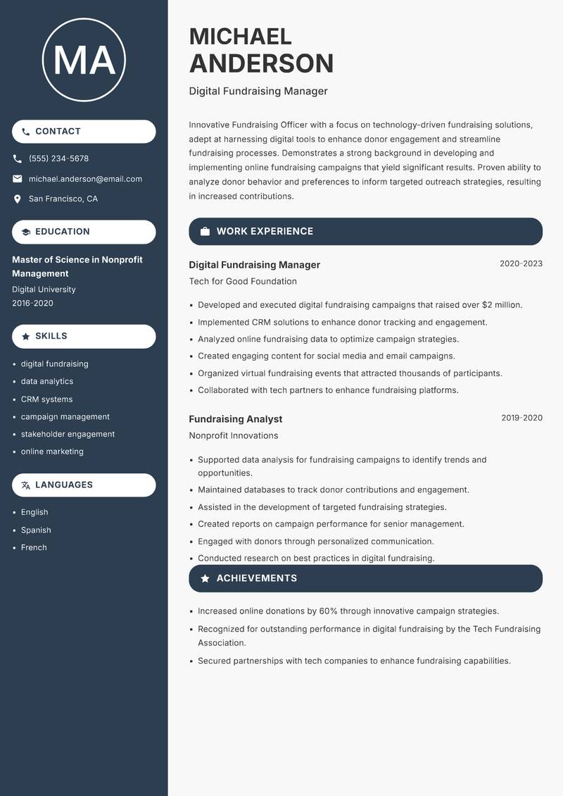 Fundraising Officer Resume Preview Example