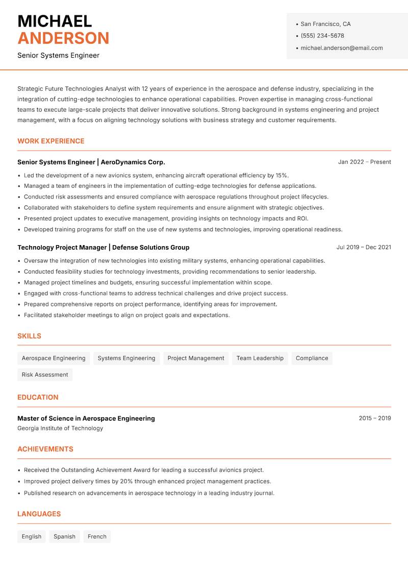 Future Technologies Analyst Resume Template