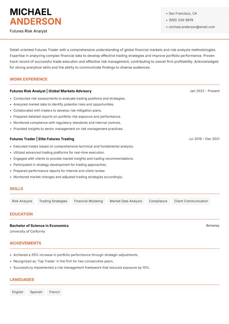 Futures Trader Resume Template