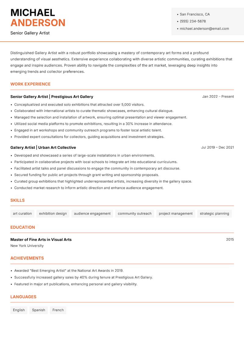 Gallery Artist Resume Template