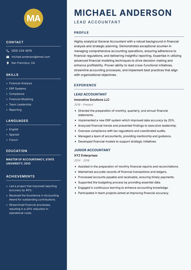 General Accountant Resume Preview Example