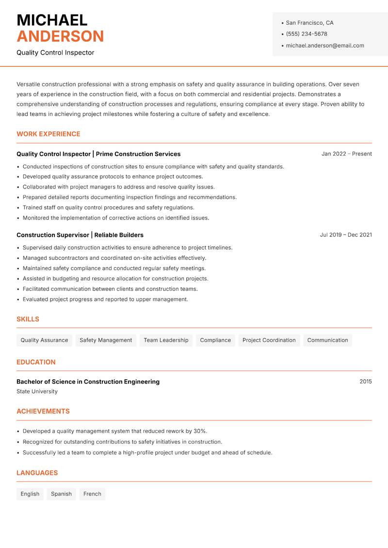 General Construction Worker Resume Template