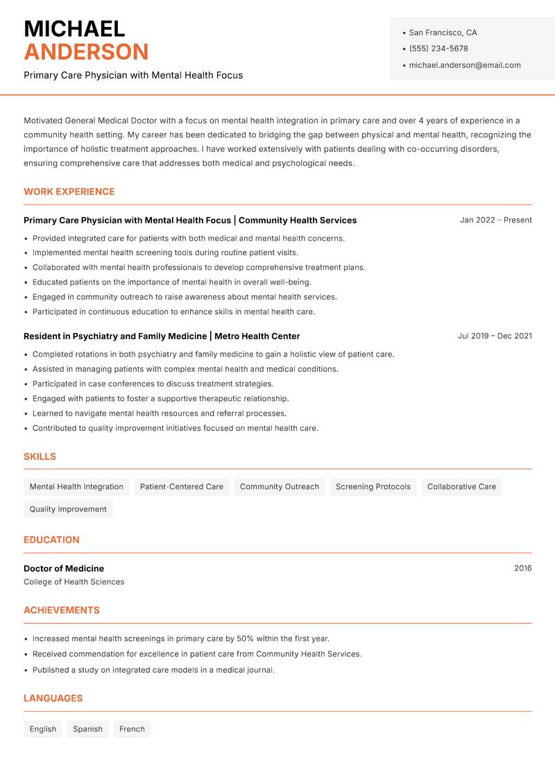 General Medical Doctor Resume Template
