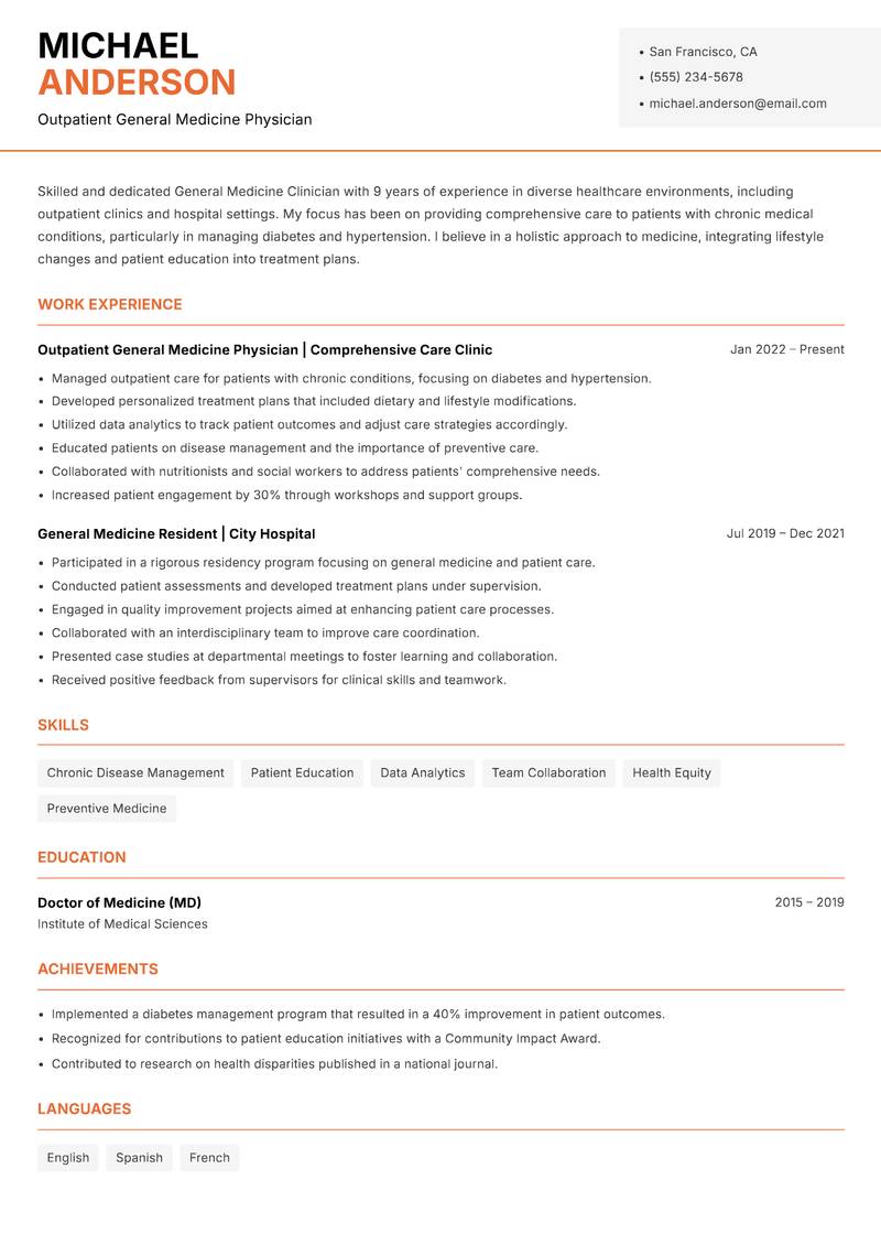 General Medicine Clinician Resume Template