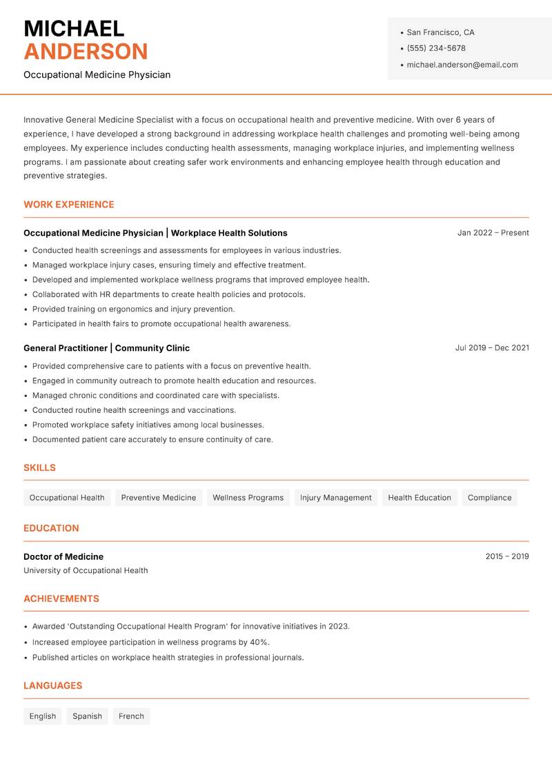 General Medicine Specialist Resume Template