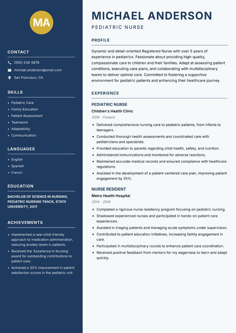 General Nurse Resume Preview Example