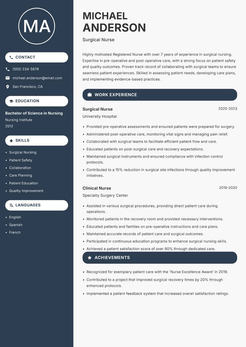 General Nurse Resume Preview Example