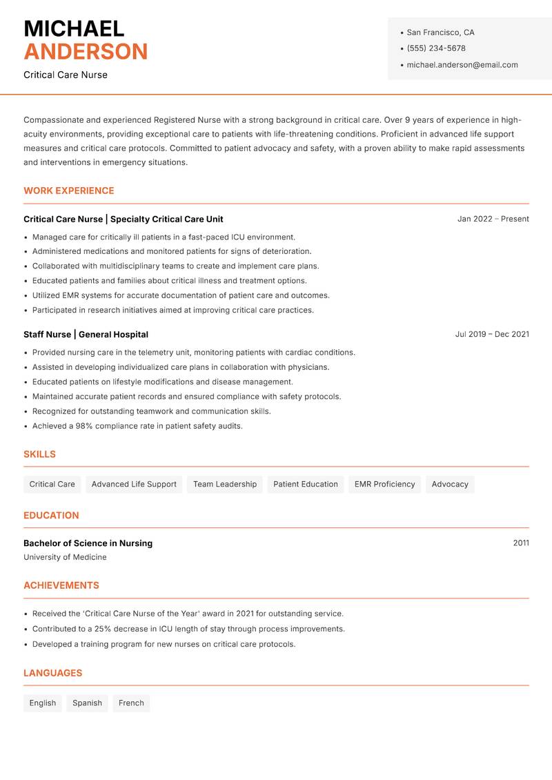 General Nurse Resume Template