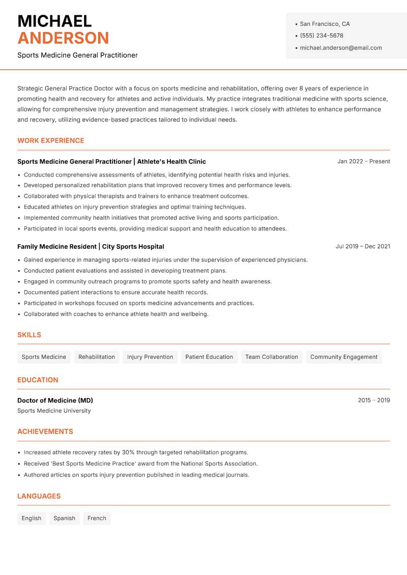 General Practice Doctor Resume Template
