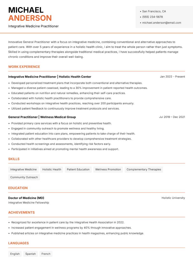 General Practitioner Resume Template