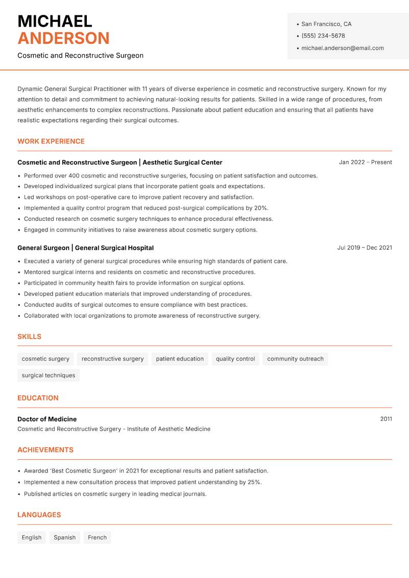 General Surgical Practitioner Resume Template