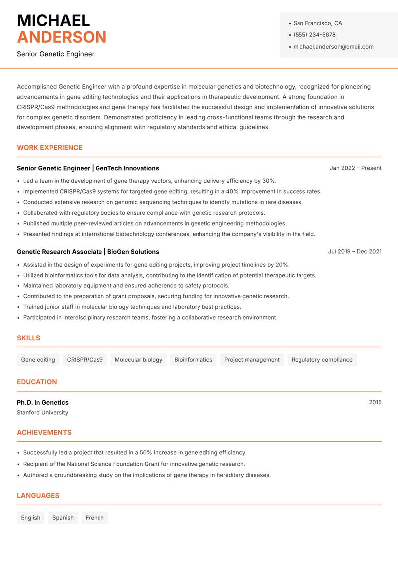 Genetic Engineer Resume Template