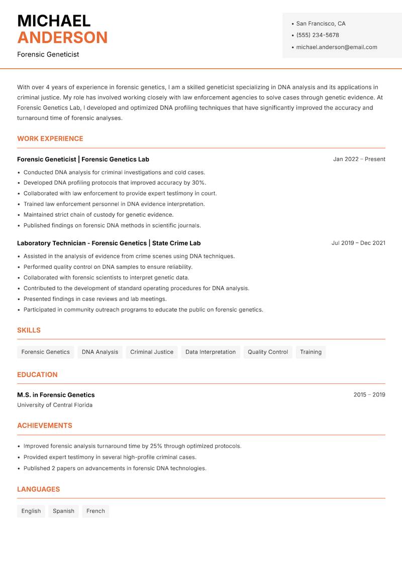 Geneticist Resume Template