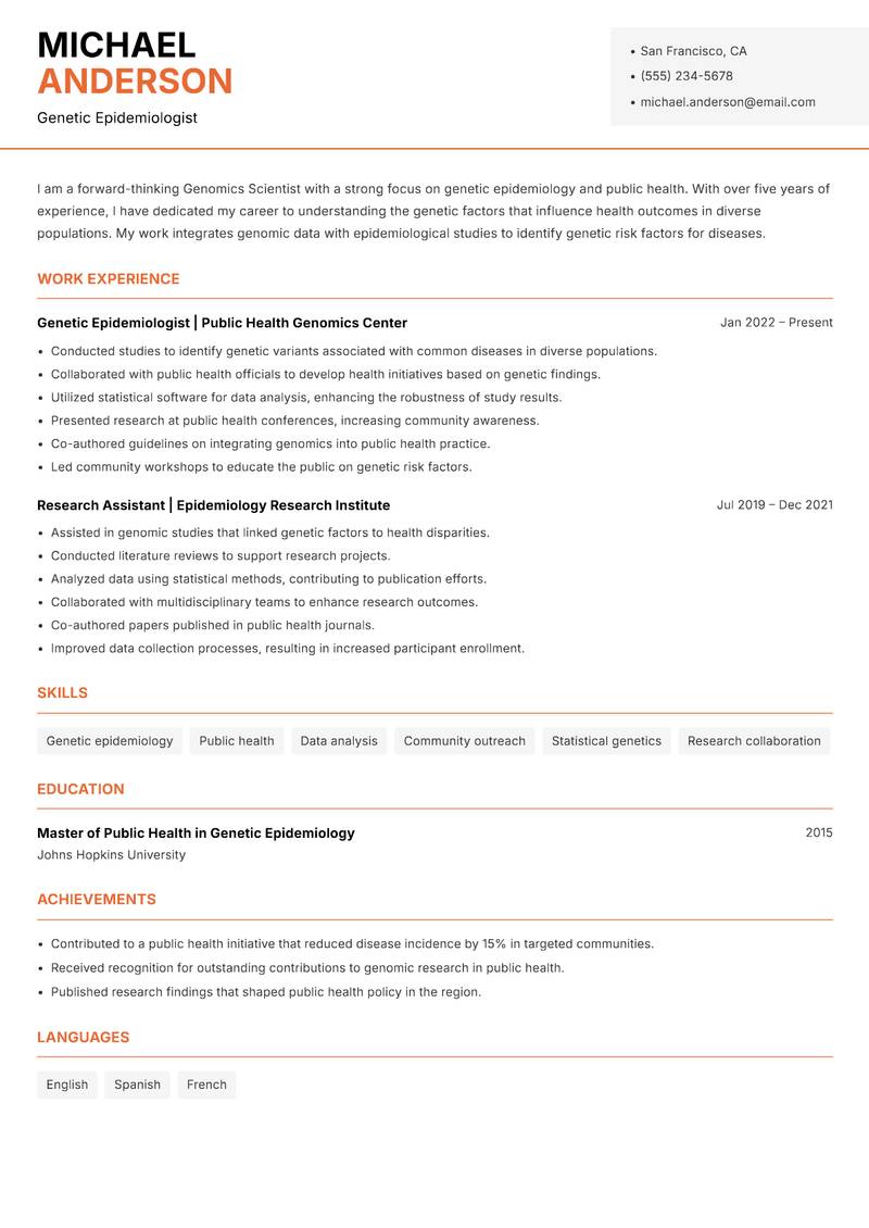 Genomics Scientist Resume Template