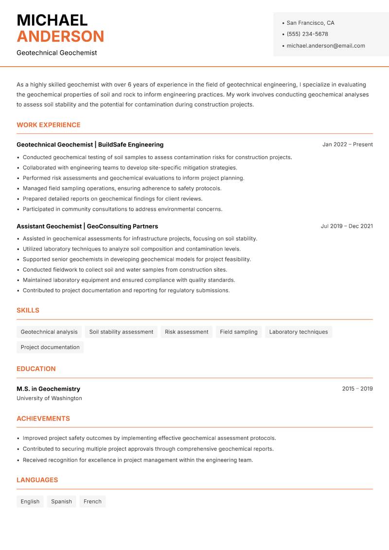 Geochemist Resume Template
