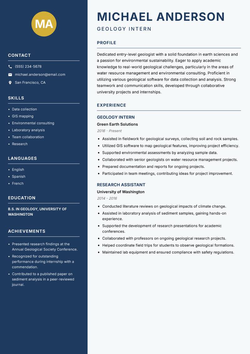 Geologist Resume Preview Example