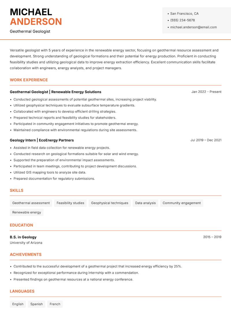 Geologist Resume Template
