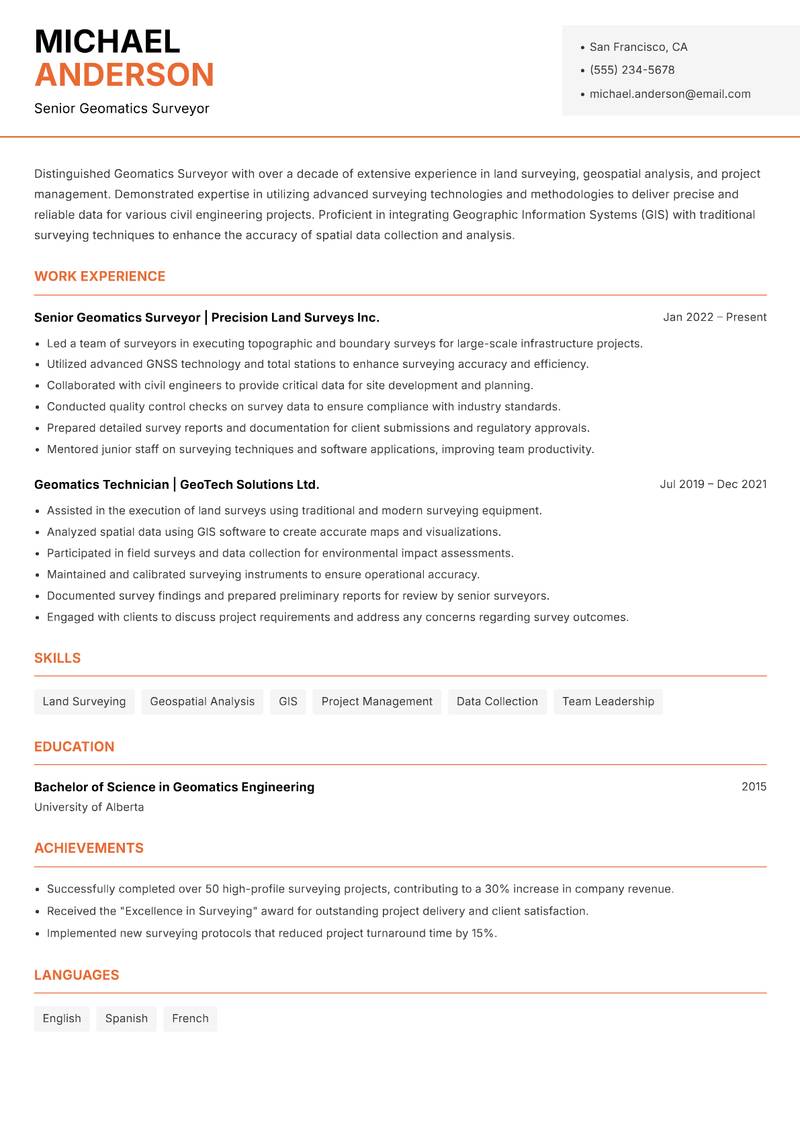 Geomatics Surveyor Resume Template