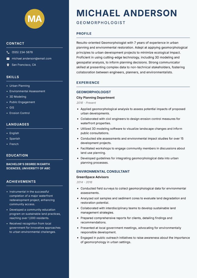 Geomorphologist Resume Preview Example