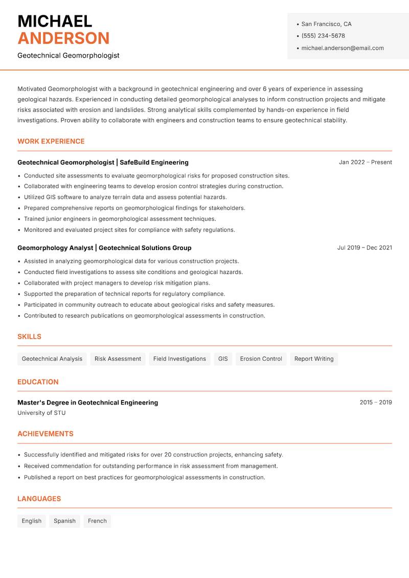 Geomorphologist Resume Template