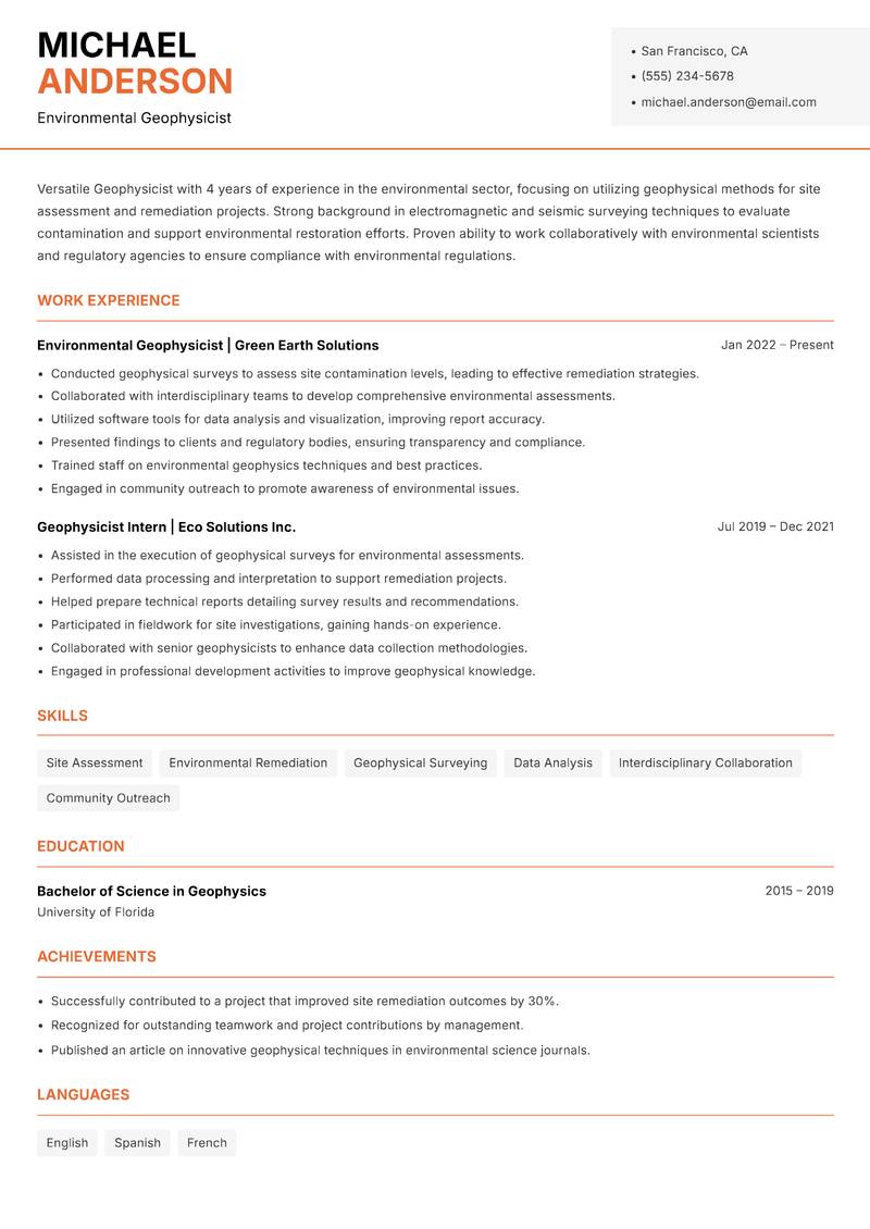 Geophysicist Resume Template