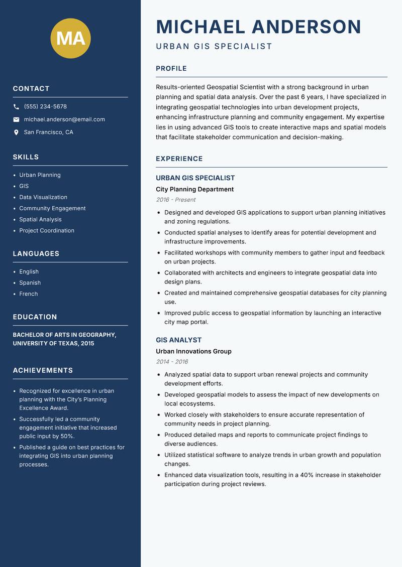 Geospatial Scientist Resume Preview Example
