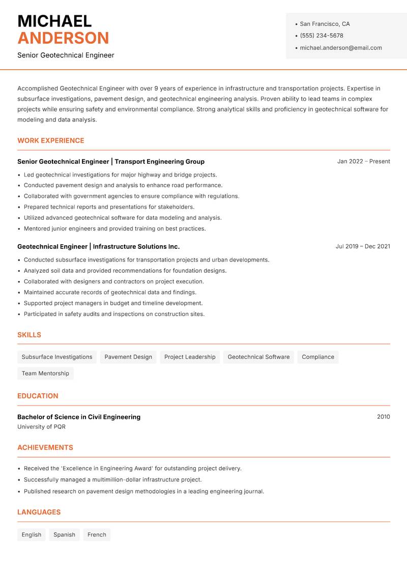 Geotechnical Engineer Resume Template