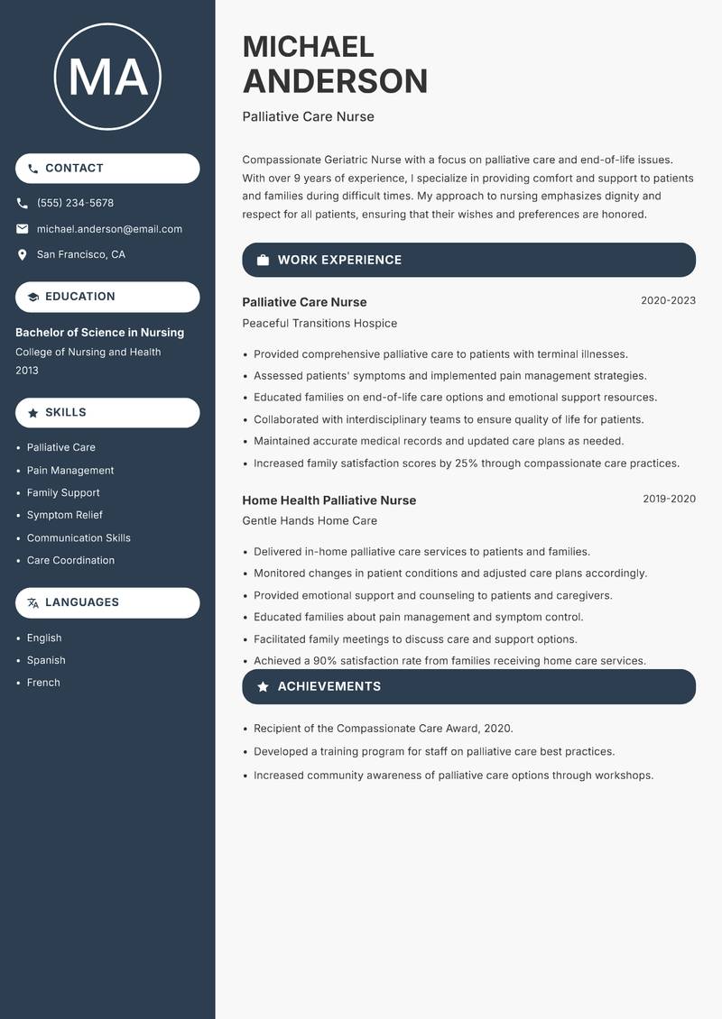 Geriatric Nurse Resume Preview Example