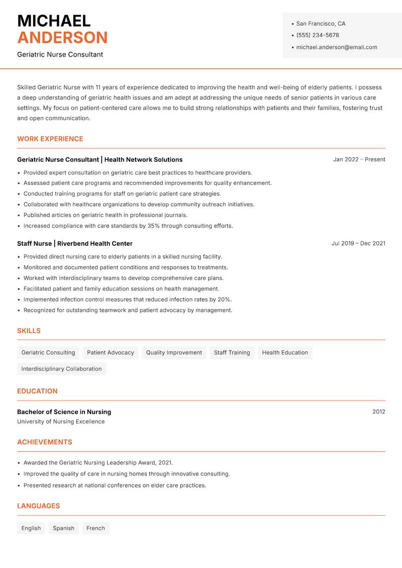 Geriatric Nurse Resume Template