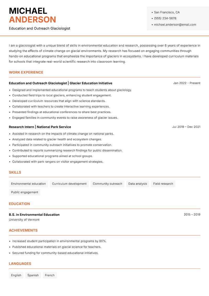Glaciologist Resume Template