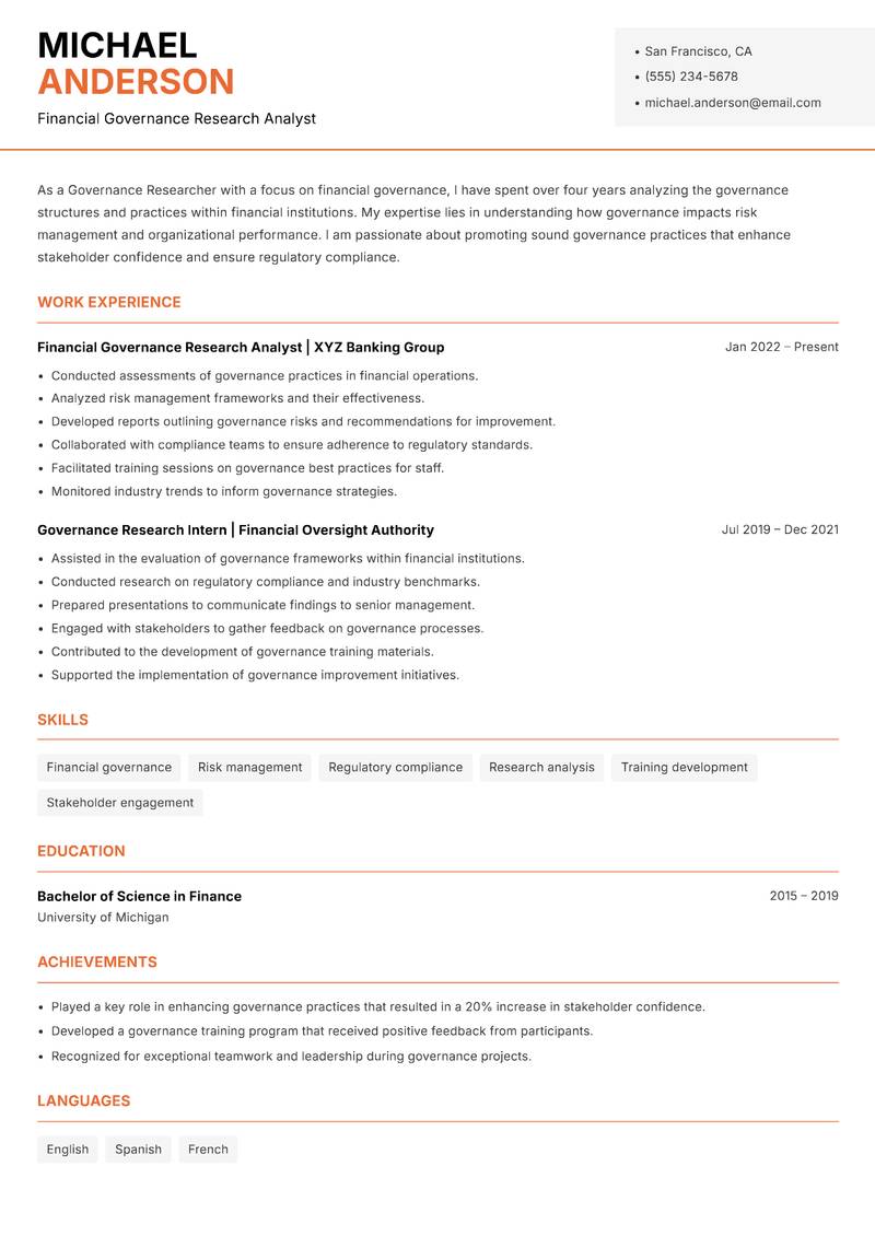 Governance Researcher Resume Template