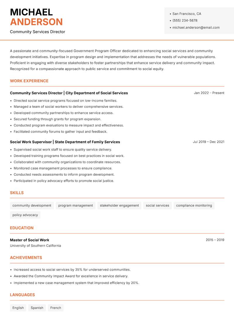 Government Program Officer Resume Template