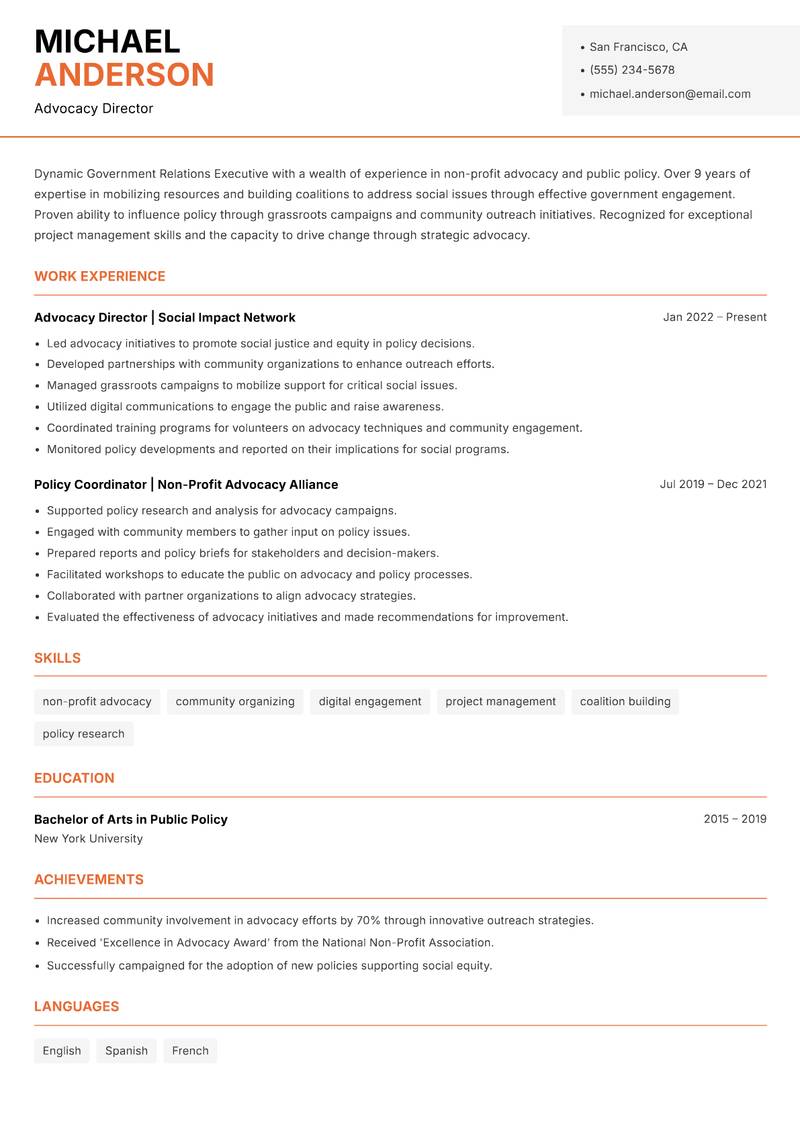 Government Relations Executive Resume Template