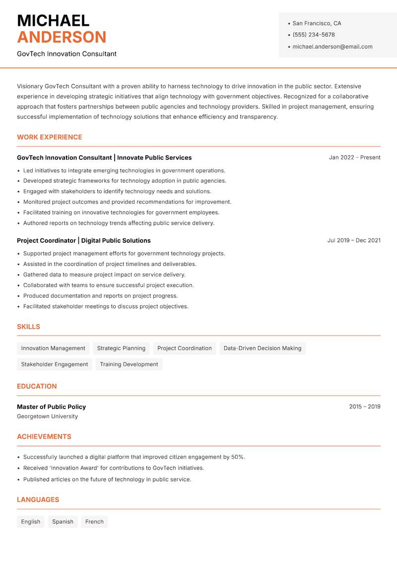 GovTech Consultant Resume Template