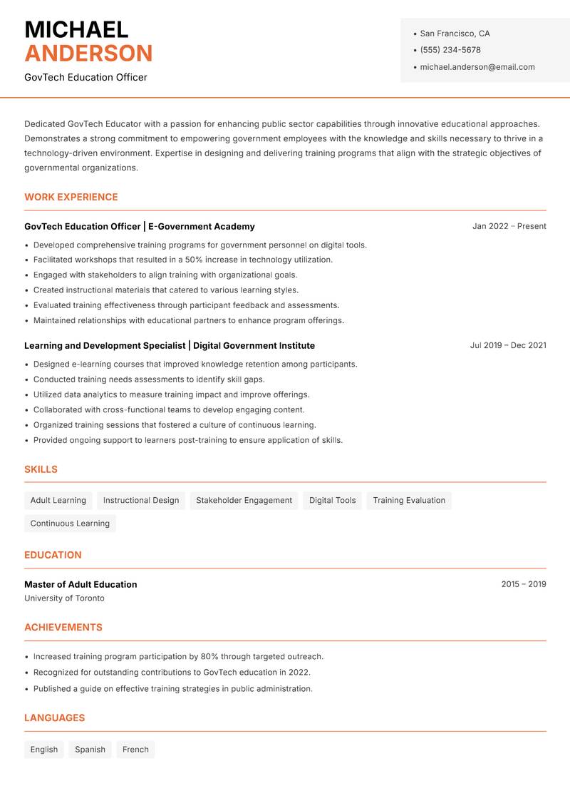 GovTech Educator Resume Template