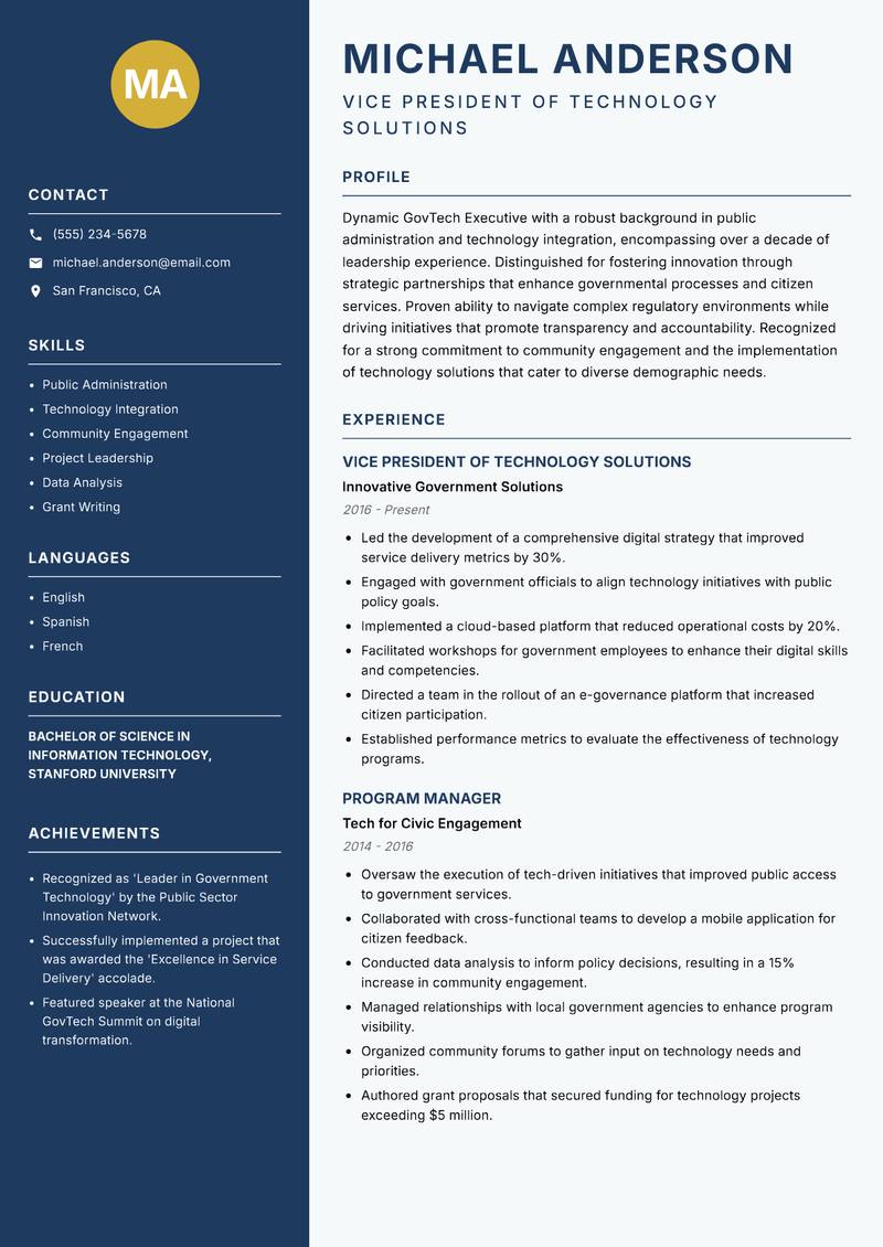 GovTech Executive Resume Preview Example