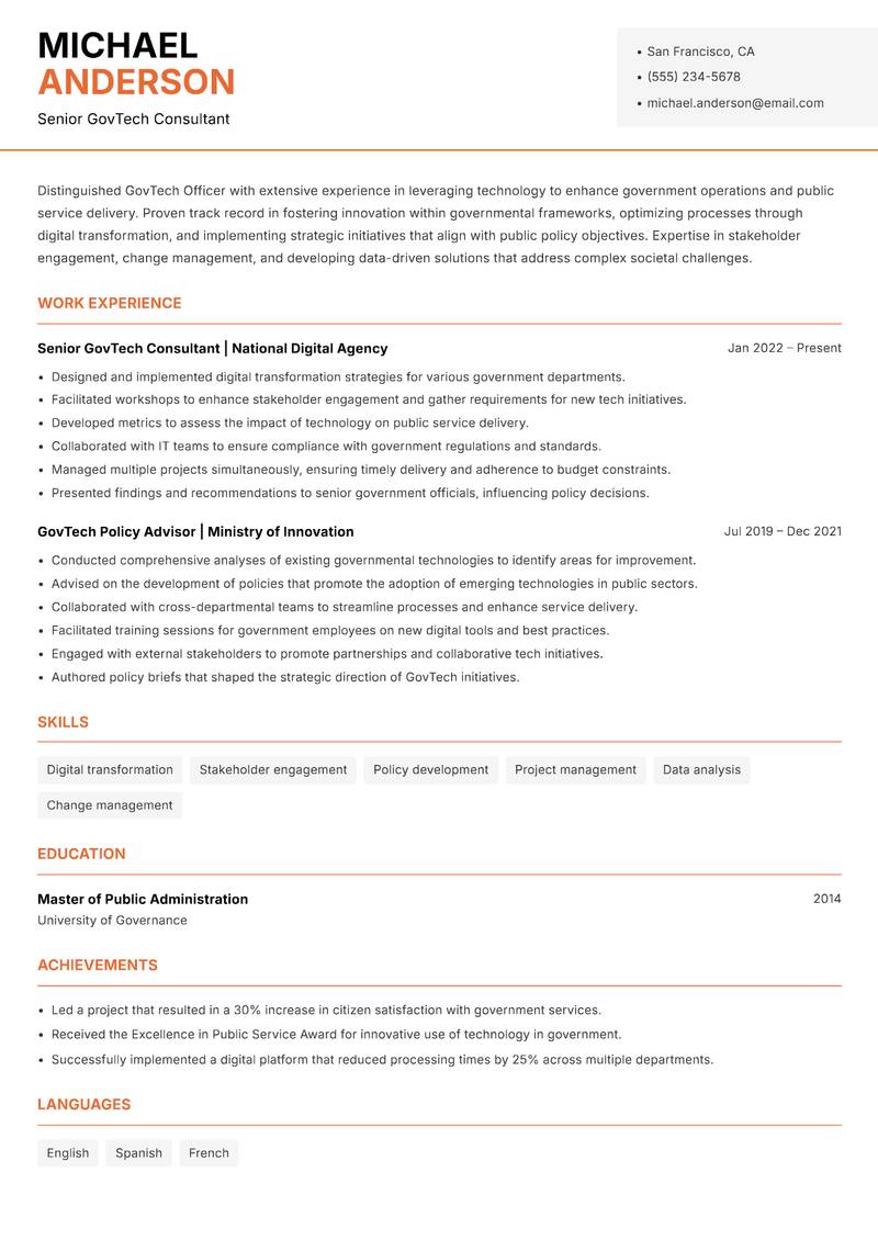 GovTech Officer Resume Template