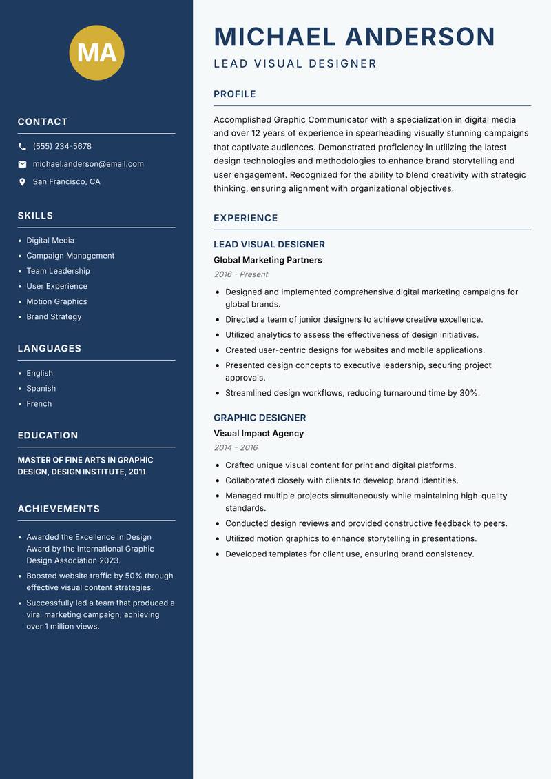 Graphic Communicator Resume Preview Example