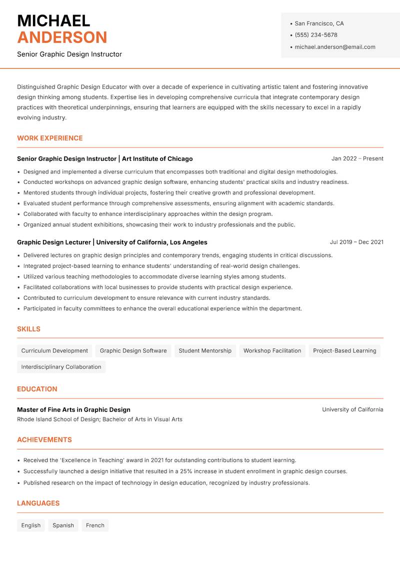 Graphic Design Educator Resume Template