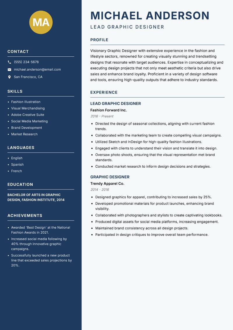 Graphic Designer Resume Preview Example