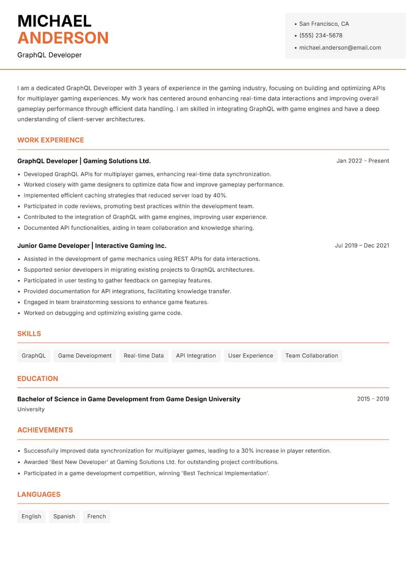 GraphQL Developer Resume Template
