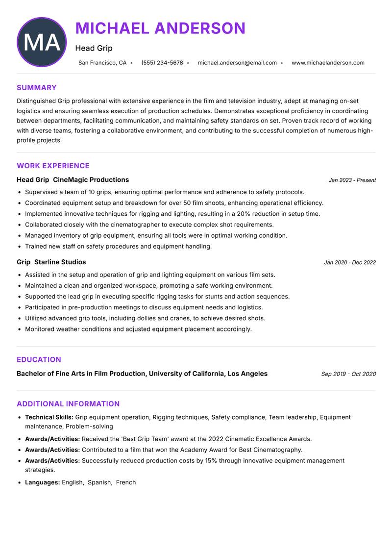 Grip Resume Preview Example